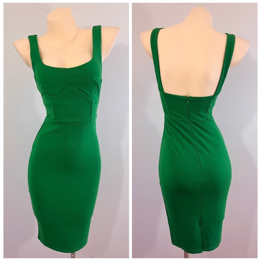 Here Comes The Sun Kelly Green Bodycon Cocktail Midi Dress Small - Picture 1 of 9